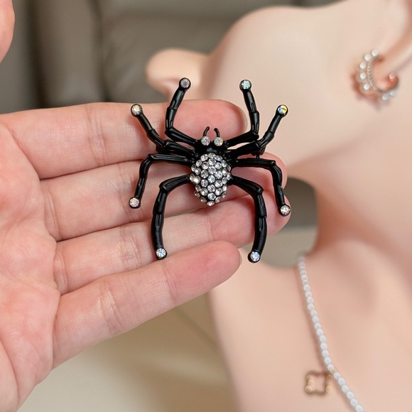 Anthropologie Jewelry - Black Crystal Spider Brooch - Rhinestone Accent
